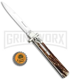 A.G.A. Campolin 9" Dominus Stag Leverlock Automatic Knife - Satin -Kershaw Shop AGA Campolin 9in Dominus LL Auto Stag Satin GO DOM23 HB BHQ 97992 jr bottlecap large