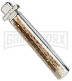 A.G.A. Campolin 9" Dominus Stag Leverlock Automatic Knife - Satin -Kershaw Shop AGA Campolin 9in Dominus LL Auto Stag Satin GO DOM23 HB BHQ 97992 jr side large