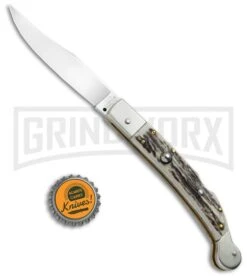 AGA Campolin Sahara Stag Italian Stiletto Automatic Knife - Mirror Plain -Kershaw Shop AGA Campolin 9in Sahara Italian Stiletto LB Stag Mirror BHQ 74051 jr bottlecap 2 large