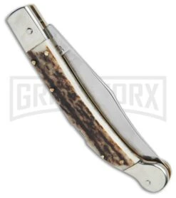 AGA Campolin Sahara Stag Italian Stiletto Automatic Knife - Mirror Plain -Kershaw Shop AGA Campolin 9in Sahara Italian Stiletto LB Stag Mirror BHQ 74051 jr side large