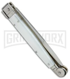 A.G.A. Campolin 9" Sicilian White Pearlex Picklock Automatic Knife - Bayonet -Kershaw Shop AGA Campolin 9in Sicilian White Pearlex Picklock Bayo BP 19446 jr side large