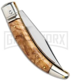 AGA Campolin Diana Olive Wood Lever Lock Automatic Knife - Satin Plain -Kershaw Shop AGA Campolin Diana Lever Lock Auto Olive Wood Satin BHQ 95348 jr side large