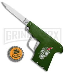 AGA Campolin Green Automatic Gun Knife - Satin Plain -Kershaw Shop AGA Campolin Gun Knife Auto Green Satin CEM PIS GREEN GX 33939 jr bottlecap large