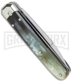 AGA Campolin Baron Dark Horn Automatic Knife - Satin Plain -Kershaw Shop AGA Campolin LL Auto Dark Horn Satin BHQ 117069 jr side large