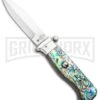 AGA Campolin Piccolo Abalone Italian Automatic Knife - Satin Plain -Kershaw Shop AGA Campolin Piccolo Italian Stiletto Auto Abalone Satin BHQ 92868 jr large