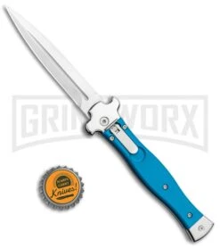AGA Campolin Zero Blue G-10 Leverlock Automatic Knife - Dagger Satin Plain -Kershaw Shop AGA Campolin Zero Dagger LL Auto Blue G 10 Satin BHQ 117112 jr bottlecap large