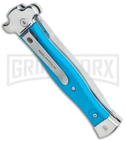 AGA Campolin Zero Blue G-10 Leverlock Automatic Knife - Dagger Satin Plain -Kershaw Shop AGA Campolin Zero Dagger LL Auto Blue G 10 Satin BHQ 117112 jr side large