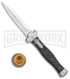 AGA Campolin Zero Carbon Fiber Leverlock Automatic Knife - Dagger Satin Plain -Kershaw Shop AGA Campolin Zero Dagger LL Auto CF Satin AGA01CF SD BHQ 79656 jr bottlecap large