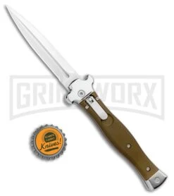 AGA Campolin Zero Green Aluminum Leverlock Automatic Knife - Dagger Satin Plain -Kershaw Shop AGA Campolin Zero Dagger LL Auto Green Alum Satin AGA01ALOD LD BHQ 99415 jr bottlecap large