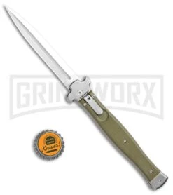 AGA Campolin Zero+ Green G-10 Leverlock Automatic Knife - Dagger Satin Plain 2.0 -Kershaw Shop AGA Campolin Zero Dagger LL Auto Green G 10 Satin BHQ 105462 jr bottlecap large
