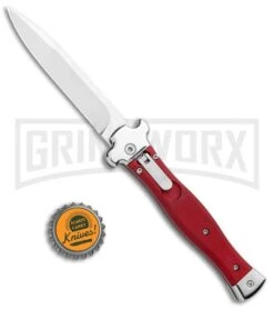AGA Campolin Zero Red Aluminum Leverlock Automatic Knife - Bayonet Tumbled Plain -Kershaw Shop AGA Campolin Zero Italian LL Auto Red Aluminum Tumbled BHQ 95350 jr bottlecap large
