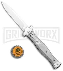 AGA Campolin Zero Gray Aluminum Leverlock Auto Knife - Bayonet Tumbled -Kershaw Shop AGA Campolin Zero Italian LL Gray Aluminum Tumbled AGA01ALP B BHQ 97991 jr bottlecap large