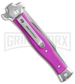 AGA Campolin Zero Violet Leverlock Auto Knife - Bayonet Tumbled -Kershaw Shop AGA Campolin Zero Italian Leverlock Automatic Knife Violet G 10 3.75in Tumbled AGA01ALVI LB BHQ 113941 LS Side large