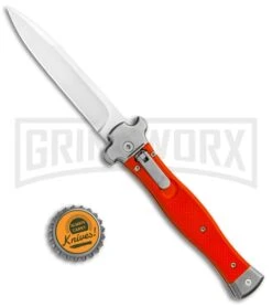 AGA Campolin Zero Orange G-10 Leverlock Automatic Knife - Bayo Satin Plain -Kershaw Shop AGA Campolin Zero Orange G 10 LL Bayo Satin GX 19715 jr bottlecap large