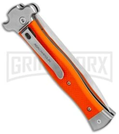 AGA Campolin Zero Orange G-10 Leverlock Automatic Knife - Bayo Satin Plain -Kershaw Shop AGA Campolin Zero Orange G 10 LL Bayo Satin GX 19715 jr side large