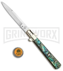 AGA Campolin 11" Frosolone Abalone Stiletto Automatic Knife - Bayonet -Kershaw Shop AGA Frosolone Abalonel 11in Bayo BP 29299 jr bottlecap 2 large