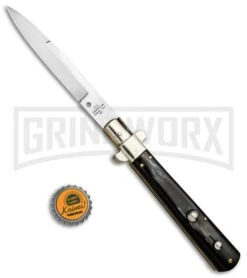 AGA Campolin 11" Frosolone Brazilian Horn Stiletto Automatic Knife - Bayonet -Kershaw Shop AGA Frosolone Brazilian Nickel 11in Bayo BP 29291 jr bottlecap large