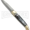 AGA Campolin Dark Horn Brass Lever Lock Automatic Knife - Damascus Plain -Kershaw Shop AGA Lever Brass Damascus Braz Horn BP 18726 jr large