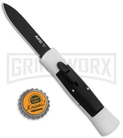 AKC 007 Concord White/Black OTF Automatic Knife - Flat Black -Kershaw Shop AKC 007 Concord OTF White Black Flat GX 30496 jr bottlecap large