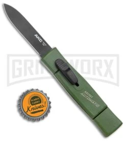 AKC Minion Concord Green OTF Automatic Knife - Spear Point Plain -Kershaw Shop AKC 007 Mini Concord OTF Auto NATO Green Black BHQ 135713 jr bottlecap large