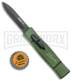 AKC Minion Nato Green OTF Automatic Knife - Dagger Black Plain -Kershaw Shop AKC 007 Mini Concord OTF Auto NATO Green Dagger Black BHQ 135714 jr bottlecap large