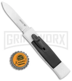 AKC Minion Concord White/Black OTF Automatic Knife - Spear Point Satin Plain -Kershaw Shop AKC 007 Mini Concord OTF Auto White Black Satin BHQ 135712 jr bottlecap large