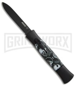 AKC 077 Concord Route 66 Skull OTF Automatic Knife - Black Plain