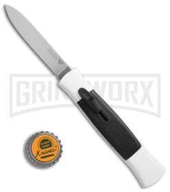 AKC 077 Concord White/Black OTF Automatic Knife - Flat Satin Plain -Kershaw Shop AKC 077 concord white black satin flat BHQ 52355 er bottlecap large