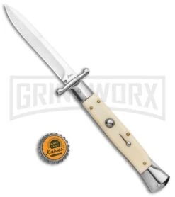 AKC 10" Italian Stiletto Swinguard Sim Ivory Automatic Knife - Bayonet -Kershaw Shop AKC 10in Italian Swinguard Sim Ivory Auto Bayo BHQ 138560 jr bottlecap large