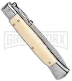 AKC 10" Italian Stiletto Swinguard Sim Ivory Automatic Knife - Bayonet -Kershaw Shop AKC 10in Italian Swinguard Sim Ivory Auto Bayo BHQ 138560 jr side large