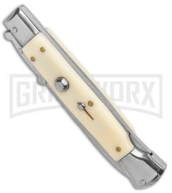 AKC 10" Italian Stiletto Swinguard Sim Ivory Automatic Knife - Bayonet -Kershaw Shop AKC 10in Italian Swinguard Sim Ivory Auto Bayo BHQ 138560 jr spine large