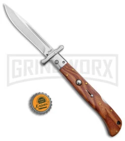 Italian Style 11" Roma Wood Automatic Swinguard - Drop Point Polished Plain -Kershaw Shop AKC 11in Roma Auto Swinguard DP Wood Polished BHQ 152964 jr bottlecap large