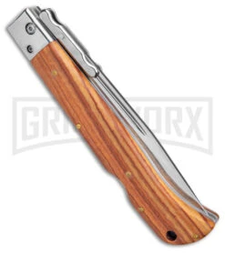 Italian Style 11" Roma Wood Automatic Swinguard - Drop Point Polished Plain -Kershaw Shop AKC 11in Roma Auto Swinguard DP Wood Polished BHQ 152964 jr side large