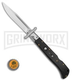 Italian Style 11" Roma Ebony Automatic Swinguard - Drop Point Polished Plain -Kershaw Shop AKC 11in Roma Ebony Automatic Swinguard DP polished plain GX 39626 td size large