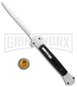 Mago 13" Black D/A Italian Stiletto OTF Knife - Satin Plain Bayo -Kershaw Shop AKC 13in Double Action Italian Stiletto OTF Satin Bayo GX 38120 jr bottleca large