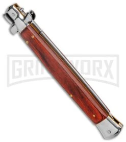 AKC 13" Rosewood Automatic Italian Dagger Stiletto (Satin Plain) -Kershaw Shop AKC 13in Rosewood Handle Auto Stiletto Dagger GX 6335 jr side large