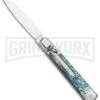 AKC 7.75" Slimline Lever Lock Abalone Automatic Knife - Clip Point Flat -Kershaw Shop AKC 7.75in Slimline LL Auto Abalone Satin Flat BHQ 122384 jr large