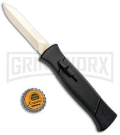 AKC 777 Blackfinger Black OTF Automatic Knife - Dagger Gold Plain -Kershaw Shop AKC 777 Blackfinger OTF Auto Black Gold Dagger BHQ 92040 jr bottlecap large