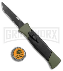 AKC 777 Blackfinger Green/Black OTF Automatic Knife - Black Tanto -Kershaw Shop AKC 777 Blackfinger OTF Auto Green Black Black Tanto BHQ 153513 jr bottlecap large