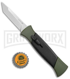 AKC 777 Blackfinger Green/Black OTF Automatic Knife - Satin Tanto -Kershaw Shop AKC 777 Blackfinger OTF Auto Green Black SW Tanto BHQ 152941 jr bottlecap large