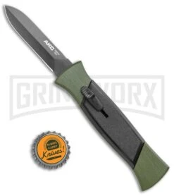 AKC 777 Green Blackfinger Brushed Aluminum OTF Automatic Knife - Black Dagger -Kershaw Shop AKC 777 Green Blackfinger Dagger OTF Auto Brushed Aluminum Black BHQ 87411 jr bottlecap large