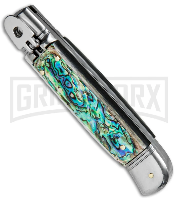 AKC 8" Italian Stiletto Leverlock Abalone Automatic Knife - Flat 4 AKC 8" Italian Stiletto Leverlock Abalone Automatic Knife - Flat - Image 2