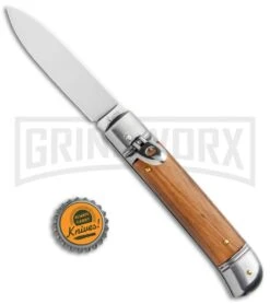 AKC 8" Lever Lock Olive Wood Automatic Knife - Flat Plain -Kershaw Shop AKC 8in LL Italian Auto Olive Wood Polish Flat BHQ 104108 jr bottlecap large