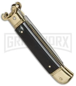 AKC 8" Shot Shell Puller Lever Lock Brazilian W/ Brass Auto Knife - Flat Plain -Kershaw Shop AKC 8in Shot Puller LL Brazilian Horn Brass BP 19886 jr side large