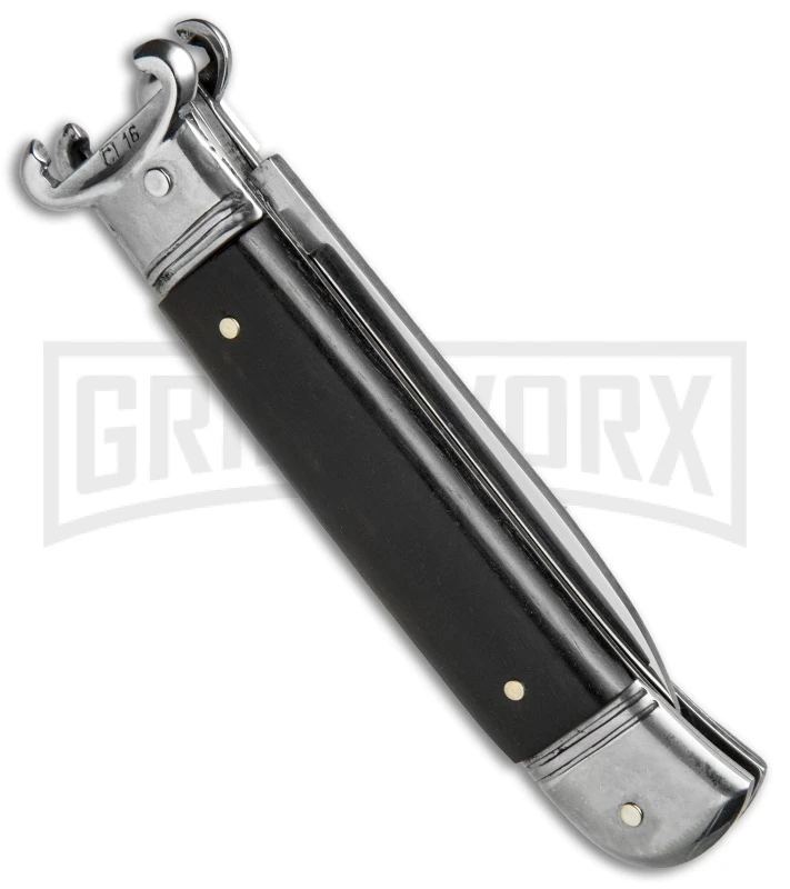 AKC 8" Shot Shell Puller Lever Lock Ebony Wood Automatic Knife - Flat Plain 5 AKC 8" Shot Shell Puller Lever Lock Ebony Wood Automatic Knife - Flat Plain - Image 3