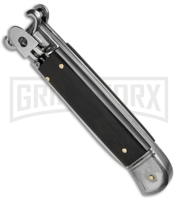 AKC 8" Shot Shell Puller Lever Lock Ebony Wood Automatic Knife - Flat Plain 4 AKC 8" Shot Shell Puller Lever Lock Ebony Wood Automatic Knife - Flat Plain - Image 2