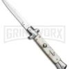 9" Anomaly Stiletto White Pearlex Automatic Knife - Satin Bayonet -Kershaw Shop AKC 9in Stiletto White Pearlex Auto Bayo GX 37958 jr large