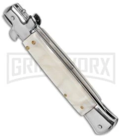 9" Anomaly Stiletto White Pearlex Automatic Knife - Satin Bayonet -Kershaw Shop AKC 9in Stiletto White Pearlex Auto Bayo GX 37958 jr side large