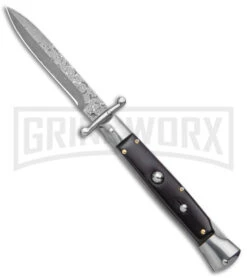AKC 9" Italian Stiletto Swinguard Ebony Automatic Knife - Bayonet