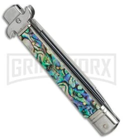 AKC 9" Leverletto Abalone Automatic Knife - Flat Grind -Kershaw Shop AKC 9in leverletto abalone flat BP 18826 er side large